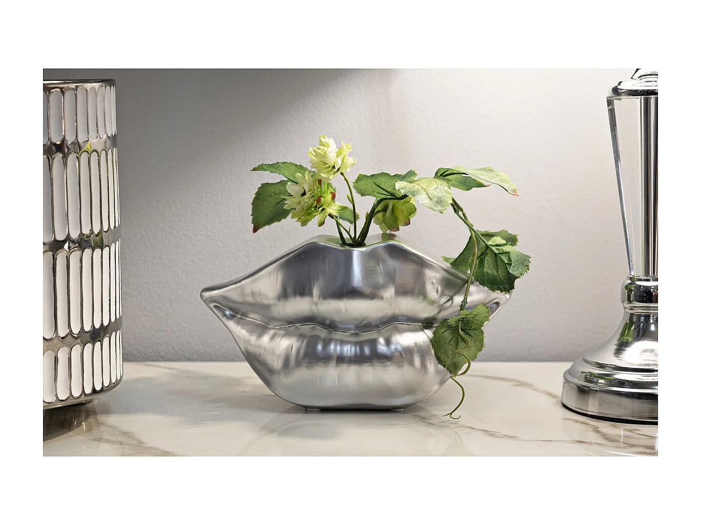 Vaso Decorativo Boca, Prata, 12x23x8 cm, Seven Design