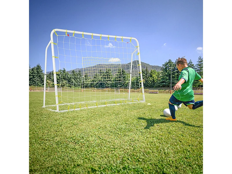 But de Football Exterieur 2 en 1 à 187 x 122,5 cm, Cage de Foot avec Filet de Rebond Angle Réglable Cadre en Métal Robuste, pour +6 Ans (Blanc)