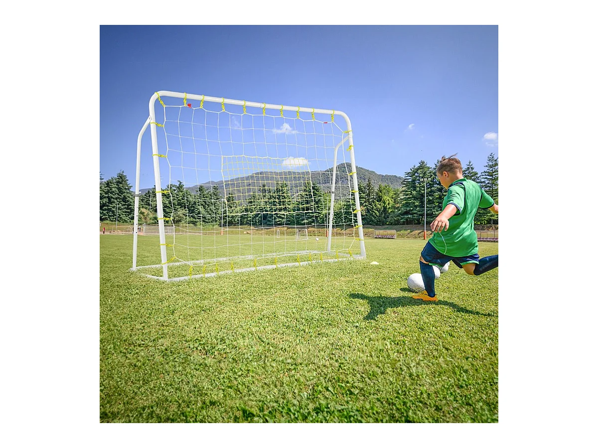 But de Football Exterieur 2 en 1 à 187 x 122,5 cm, Cage de Foot avec Filet de Rebond Angle Réglable Cadre en Métal Robuste, pour +6 Ans (Blanc)