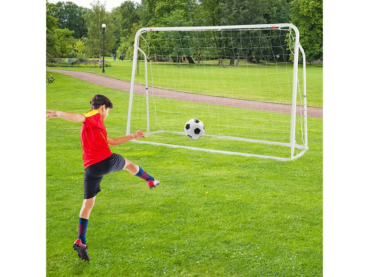 But de Football Exterieur 2 en 1 à 187 x 122,5 cm, Cage de Foot avec Filet de Rebond Angle Réglable Cadre en Métal Robuste, pour +6 Ans (Blanc)