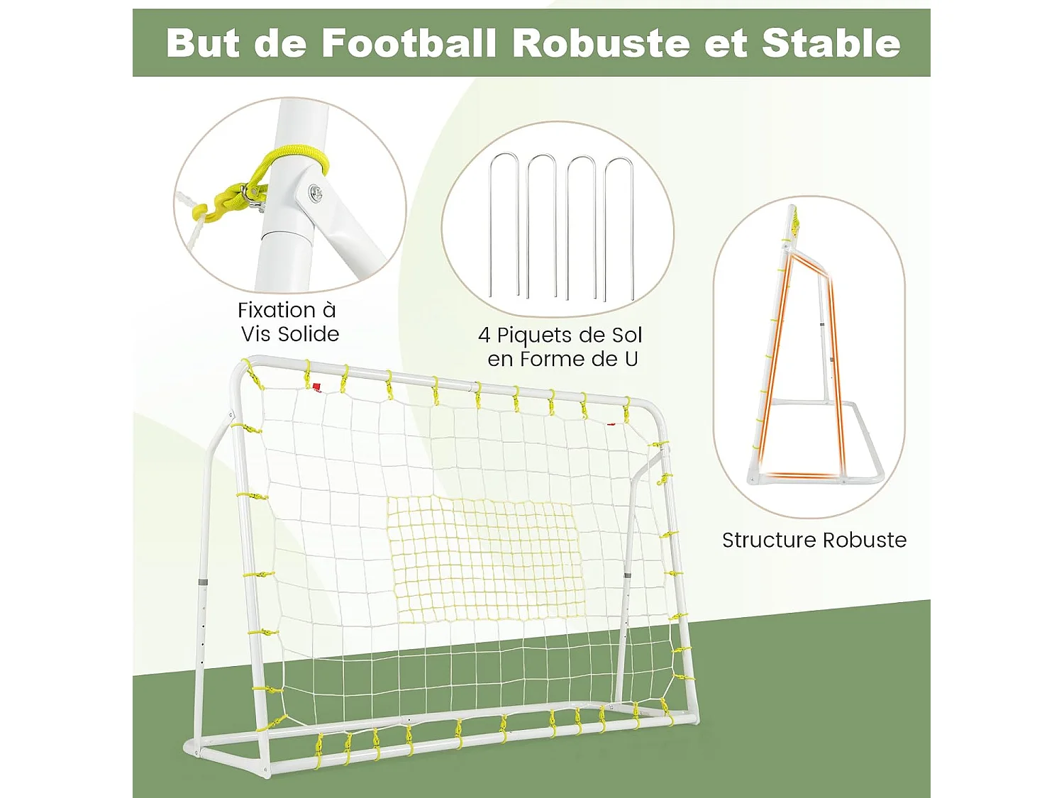 But de Football Exterieur 2 en 1 à 187 x 122,5 cm, Cage de Foot avec Filet de Rebond Angle Réglable Cadre en Métal Robuste, pour +6 Ans (Blanc)