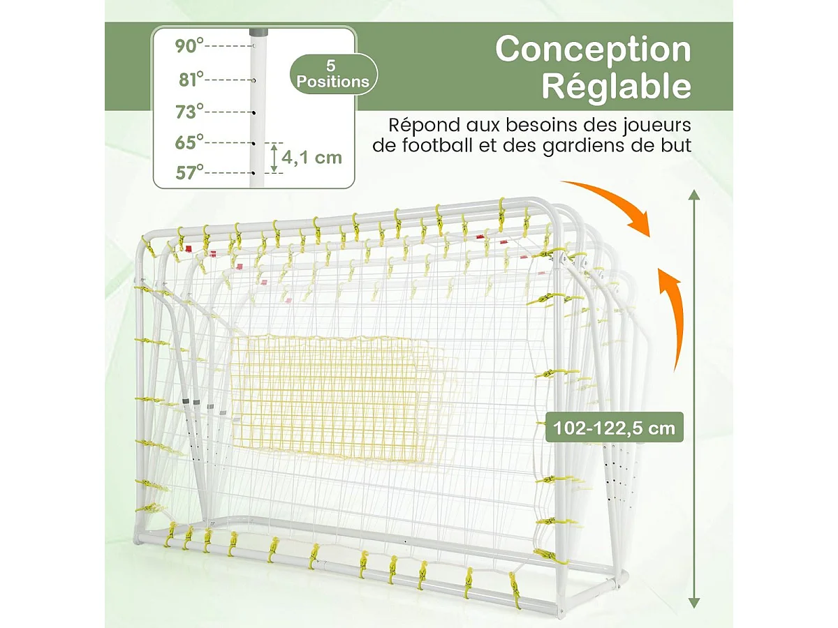 But de Football Exterieur 2 en 1 à 187 x 122,5 cm, Cage de Foot avec Filet de Rebond Angle Réglable Cadre en Métal Robuste, pour +6 Ans (Blanc)