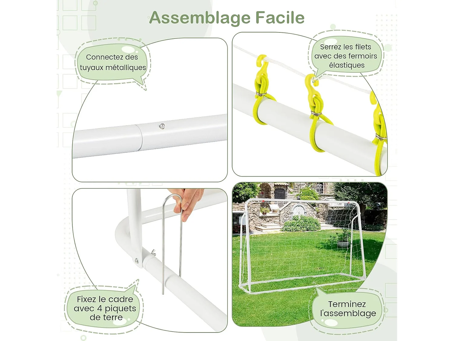 But de Football Exterieur 2 en 1 à 187 x 122,5 cm, Cage de Foot avec Filet de Rebond Angle Réglable Cadre en Métal Robuste, pour +6 Ans (Blanc)