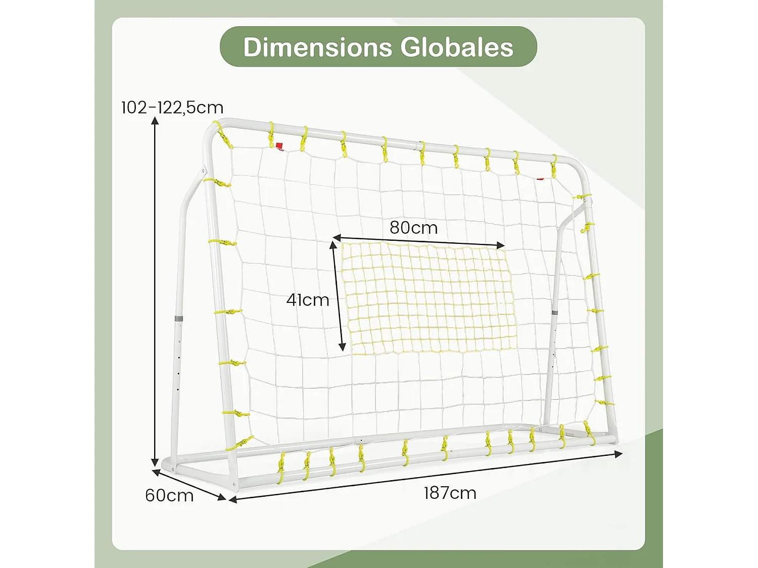 But de Football Exterieur 2 en 1 à 187 x 122,5 cm, Cage de Foot avec Filet de Rebond Angle Réglable Cadre en Métal Robuste, pour +6 Ans (Blanc)