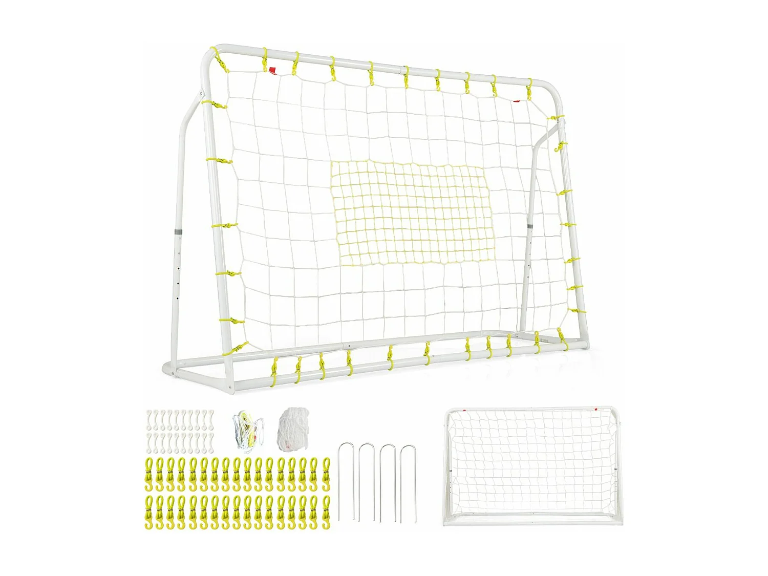 2-in-1 voetbaldoel voor buiten, 187 x 122,5 cm, voetbalkooi met reboundnet, verstelbare hoek, stevig metalen frame, voor kinderen vanaf 6 jaar (wit)