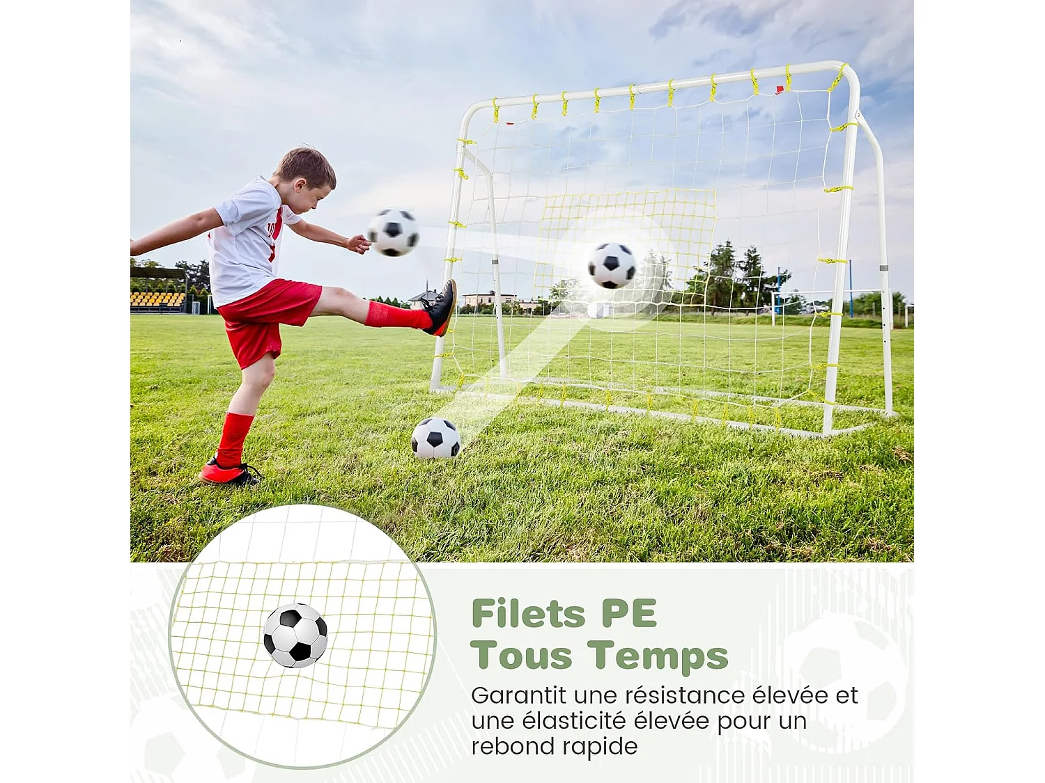 2-in-1 voetbaldoel voor buiten, 187 x 122,5 cm, voetbalkooi met reboundnet, verstelbare hoek, stevig metalen frame, voor kinderen vanaf 6 jaar (wit)