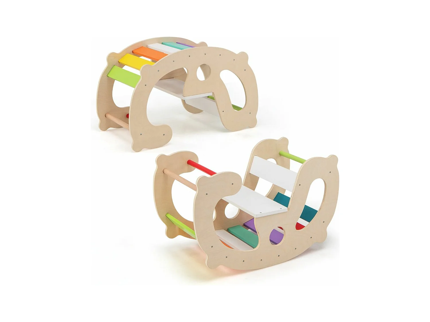 2 en 1 Chaise à Bascule Enfants avec Siège et Dossier Lisses, Arche d'escalade Montessori en Bois avec Poignée & Coins Arrondis, Charge 50kg pour Enfants de 1 an+