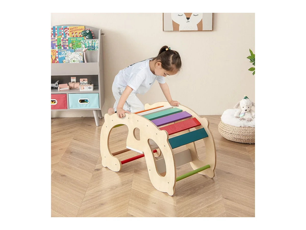 2 en 1 Chaise à Bascule Enfants avec Siège et Dossier Lisses, Arche d'escalade Montessori en Bois avec Poignée & Coins Arrondis, Charge 50kg pour Enfants de 1 an+