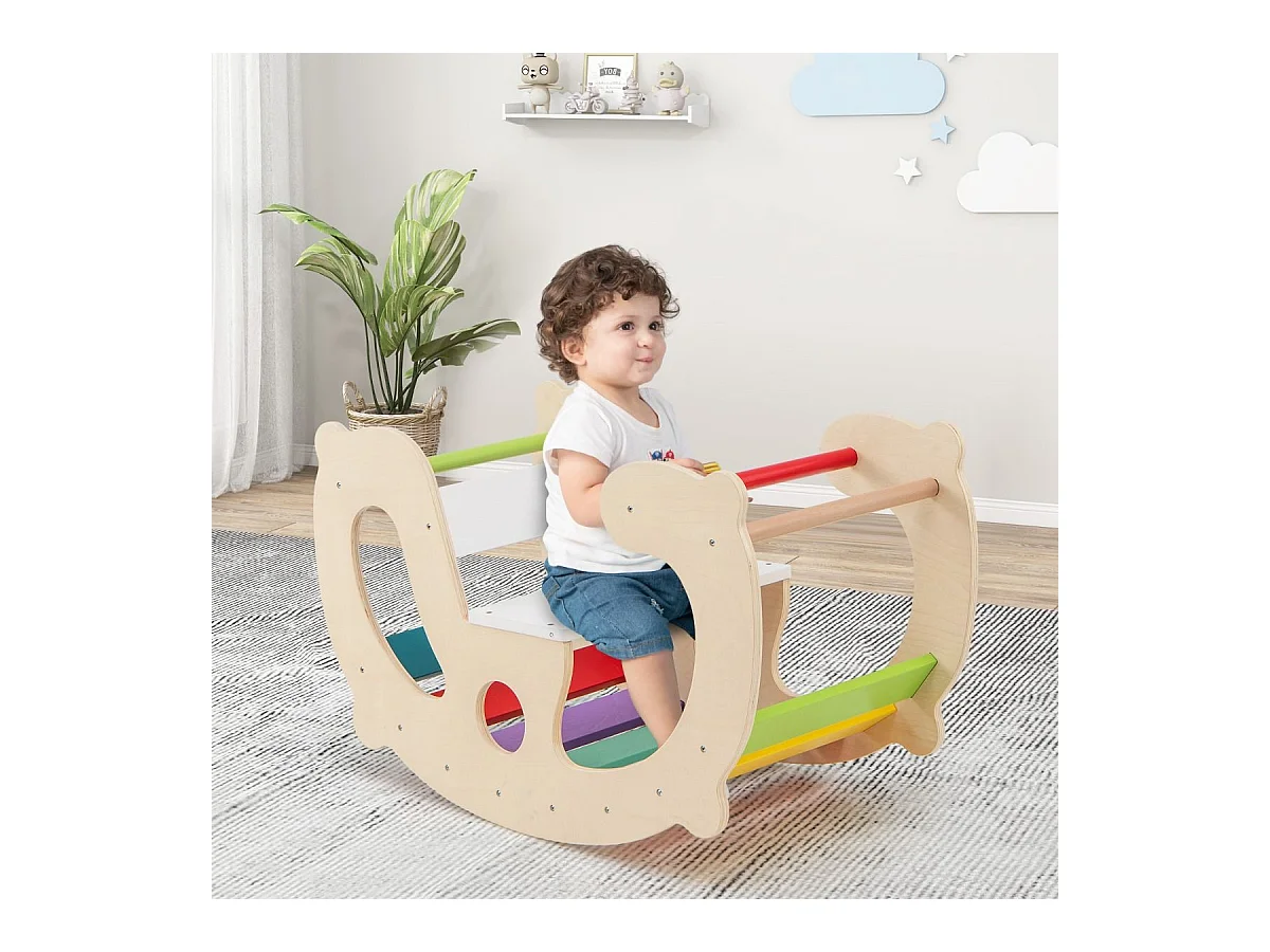 2 en 1 Chaise à Bascule Enfants avec Siège et Dossier Lisses, Arche d'escalade Montessori en Bois avec Poignée & Coins Arrondis, Charge 50kg pour Enfants de 1 an+