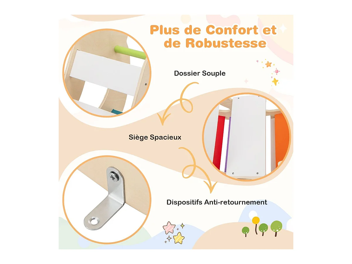 2 en 1 Chaise à Bascule Enfants avec Siège et Dossier Lisses, Arche d'escalade Montessori en Bois avec Poignée & Coins Arrondis, Charge 50kg pour Enfants de 1 an+