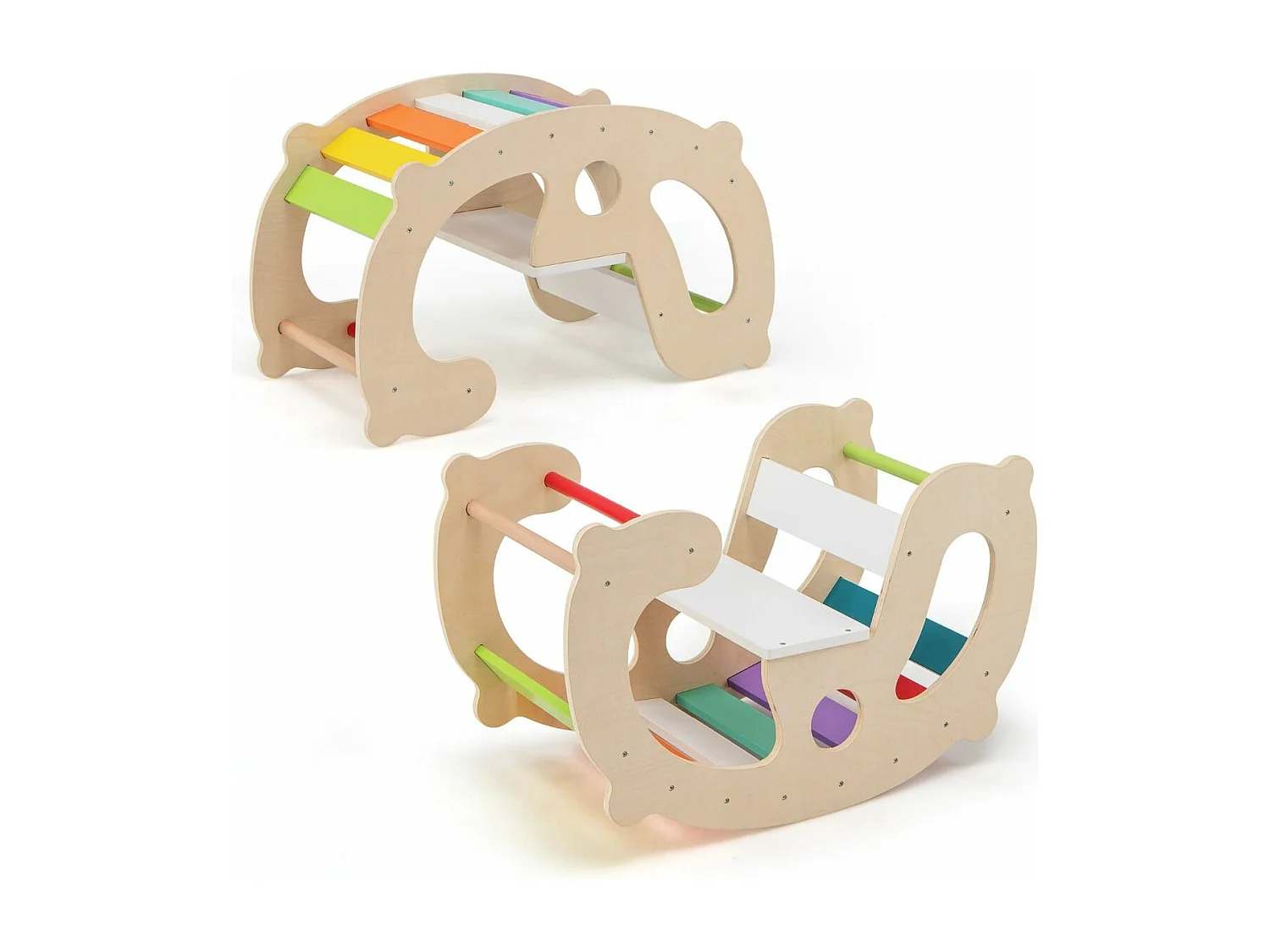 2 en 1 Chaise à Bascule Enfants avec Siège et Dossier Lisses, Arche d'escalade Montessori en Bois avec Poignée & Coins Arrondis, Charge 50kg pour Enfants de 1 an+