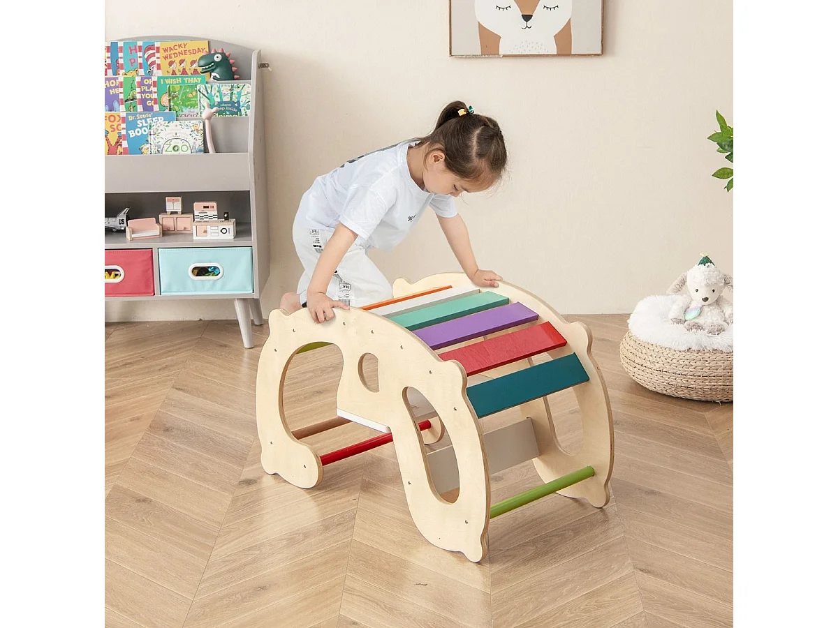 2 en 1 Chaise à Bascule Enfants avec Siège et Dossier Lisses, Arche d'escalade Montessori en Bois avec Poignée & Coins Arrondis, Charge 50kg pour Enfants de 1 an+