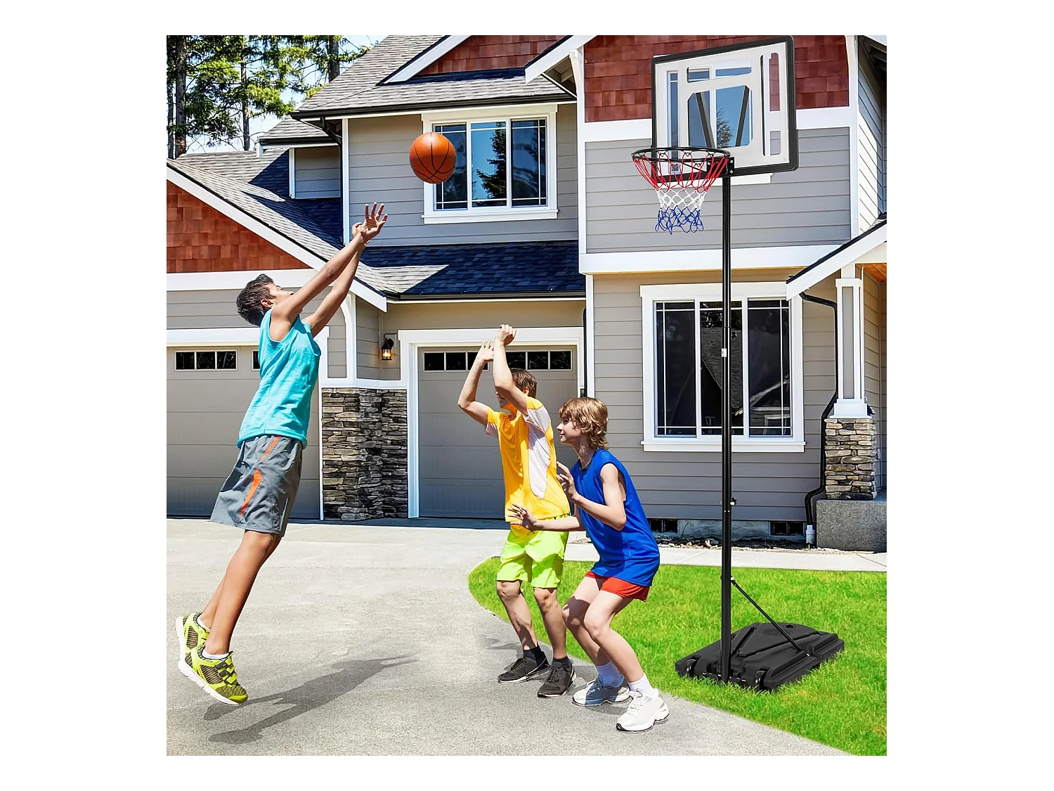 Panier de Basket-Ball sur Pied avec Hauteur Réglable à 8 Niveaux 172-305 CM, Ensemble de Basketball avec Tube Central Amovible Base de 32 L