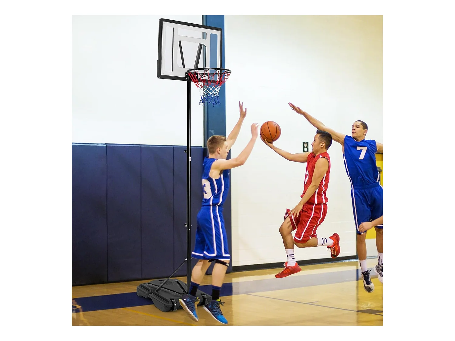 Panier de Basket-Ball sur Pied avec Hauteur Réglable à 8 Niveaux 172-305 CM, Ensemble de Basketball avec Tube Central Amovible Base de 32 L