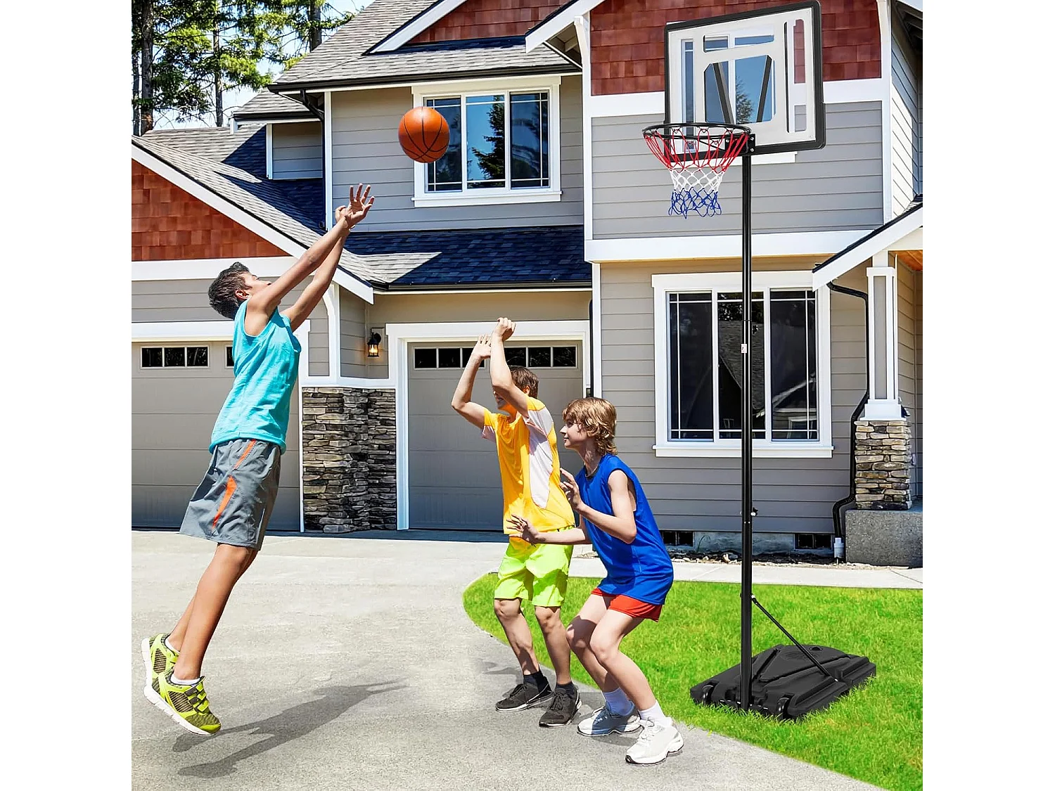 Panier de Basket-Ball sur Pied avec Hauteur Réglable à 8 Niveaux 172-305 CM, Ensemble de Basketball avec Tube Central Amovible Base de 32 L