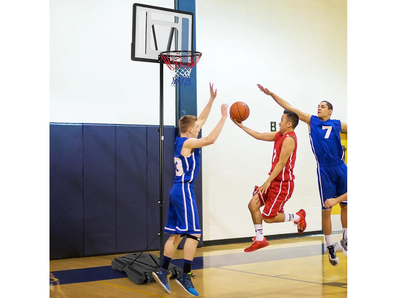 Panier de Basket-Ball sur Pied avec Hauteur Réglable à 8 Niveaux 172-305 CM, Ensemble de Basketball avec Tube Central Amovible Base de 32 L
