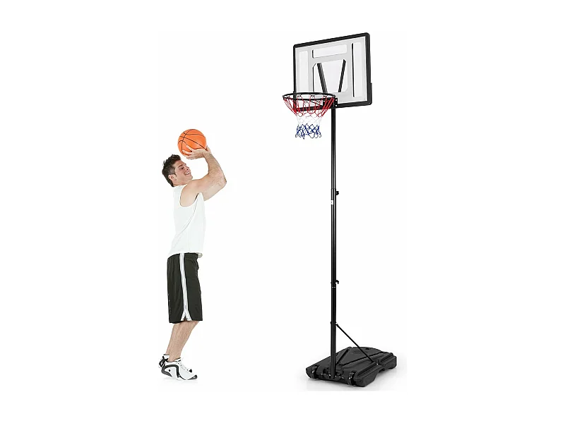 Panier de Basket-Ball sur Pied avec Hauteur Réglable à 8 Niveaux 172-305 CM, Ensemble de Basketball avec Tube Central Amovible Base de 32 L