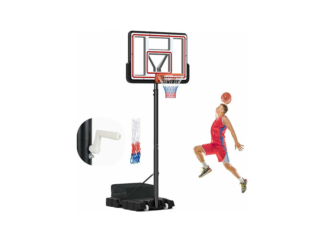 Panier de Basket-Ball Hauteur Réglable 225-305 cm, Support de Basketball Mobile avec Panneau Incassable de 112 cm, Panneau Filet de Remplacement et Roues