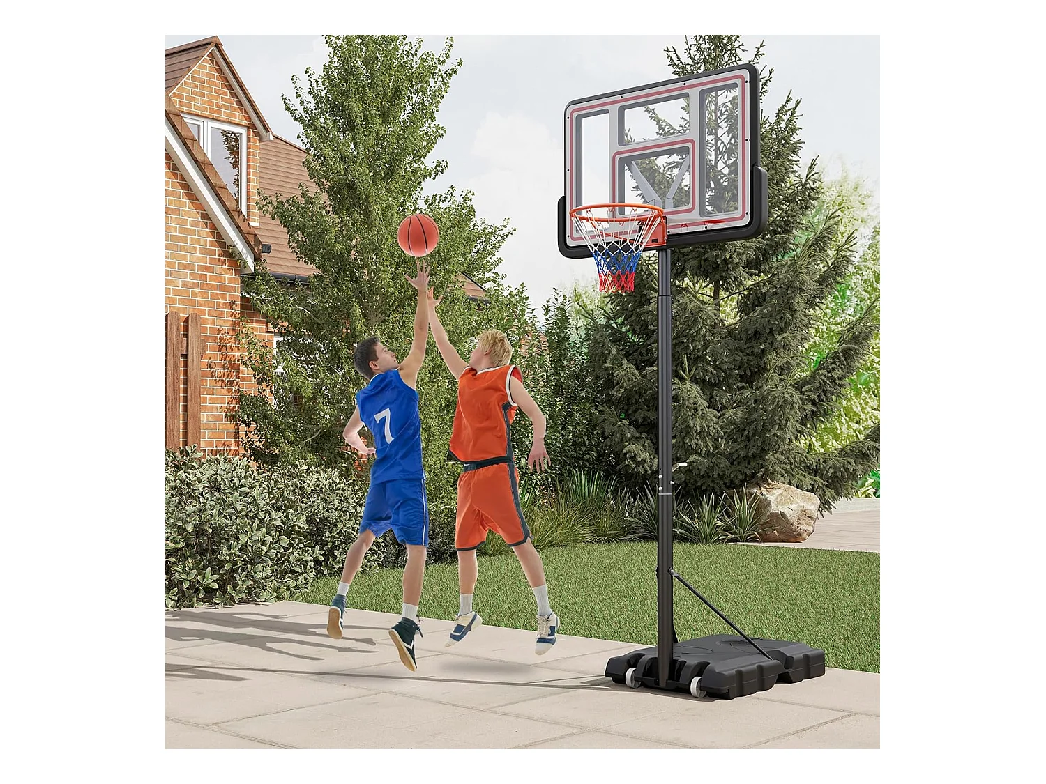Panier de Basket-Ball Hauteur Réglable 225-305 cm, Support de Basketball Mobile avec Panneau Incassable de 112 cm, Panneau Filet de Remplacement et Roues