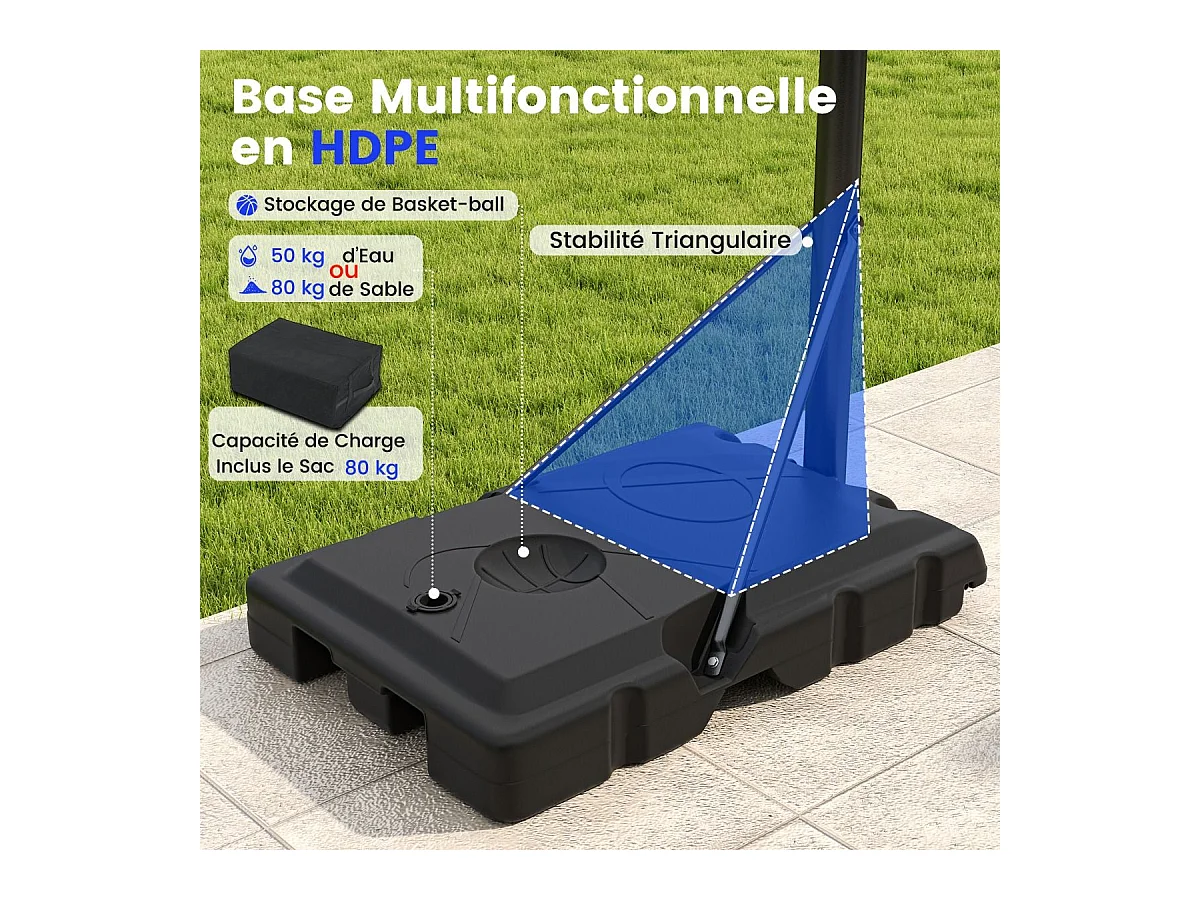 Panier de Basket-Ball Hauteur Réglable 225-305 cm, Support de Basketball Mobile avec Panneau Incassable de 112 cm, Panneau Filet de Remplacement et Roues