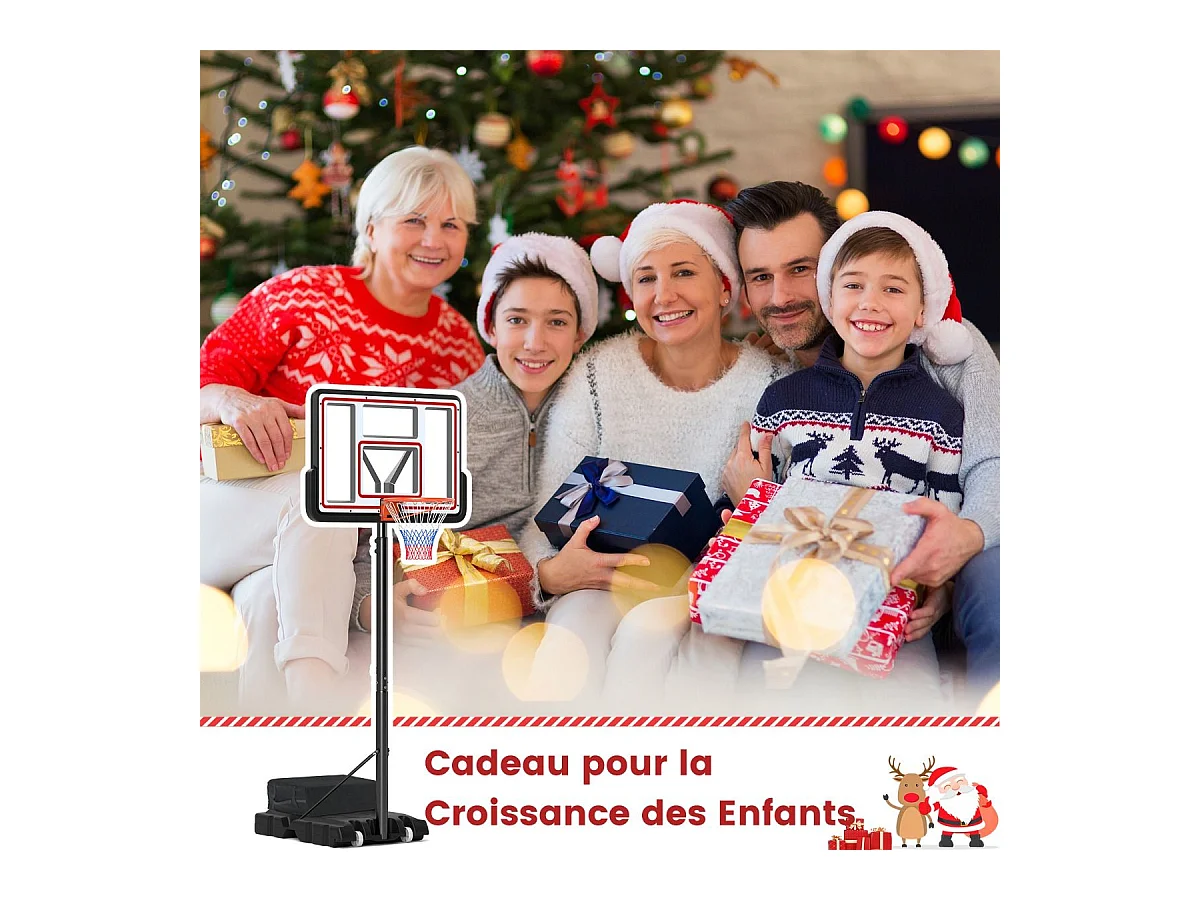 Panier de Basket-Ball Hauteur Réglable 225-305 cm, Support de Basketball Mobile avec Panneau Incassable de 112 cm, Panneau Filet de Remplacement et Roues