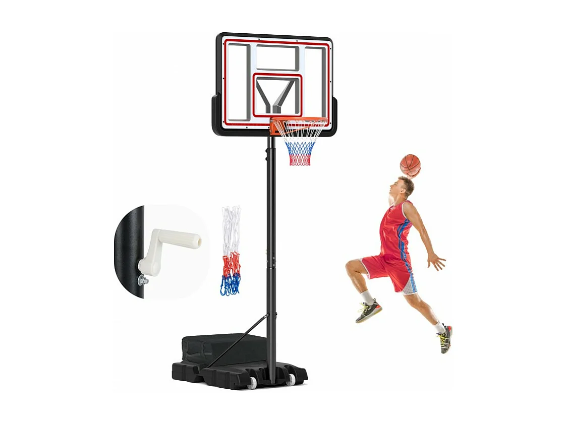 Panier de Basket-Ball Hauteur Réglable 225-305 cm, Support de Basketball Mobile avec Panneau Incassable de 112 cm, Panneau Filet de Remplacement et Roues