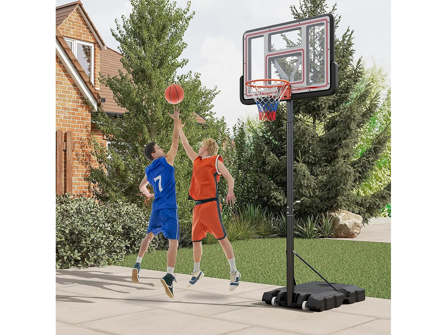 Panier de Basket-Ball Hauteur Réglable 225-305 cm, Support de Basketball Mobile avec Panneau Incassable de 112 cm, Panneau Filet de Remplacement et Roues