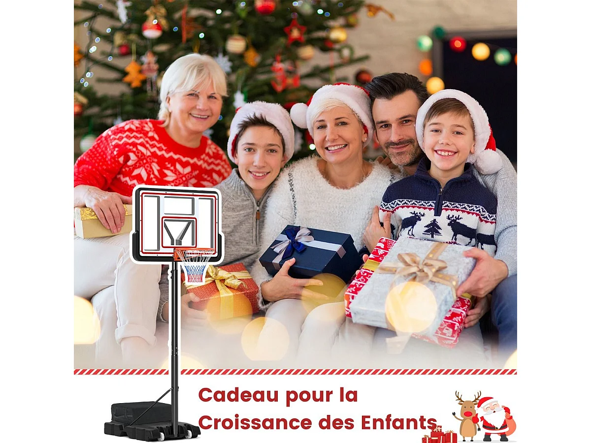 Panier de Basket-Ball Hauteur Réglable 225-305 cm, Support de Basketball Mobile avec Panneau Incassable de 112 cm, Panneau Filet de Remplacement et Roues