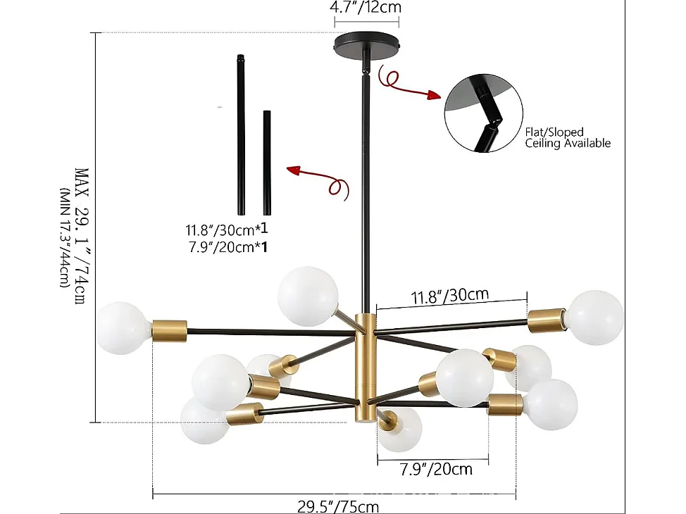 Plafonnier au design moderne, luminaire décoratif de plafond, idéal pour un salon, une salle à manger ou une chambre à coucher, 10 lamps Black Gold
