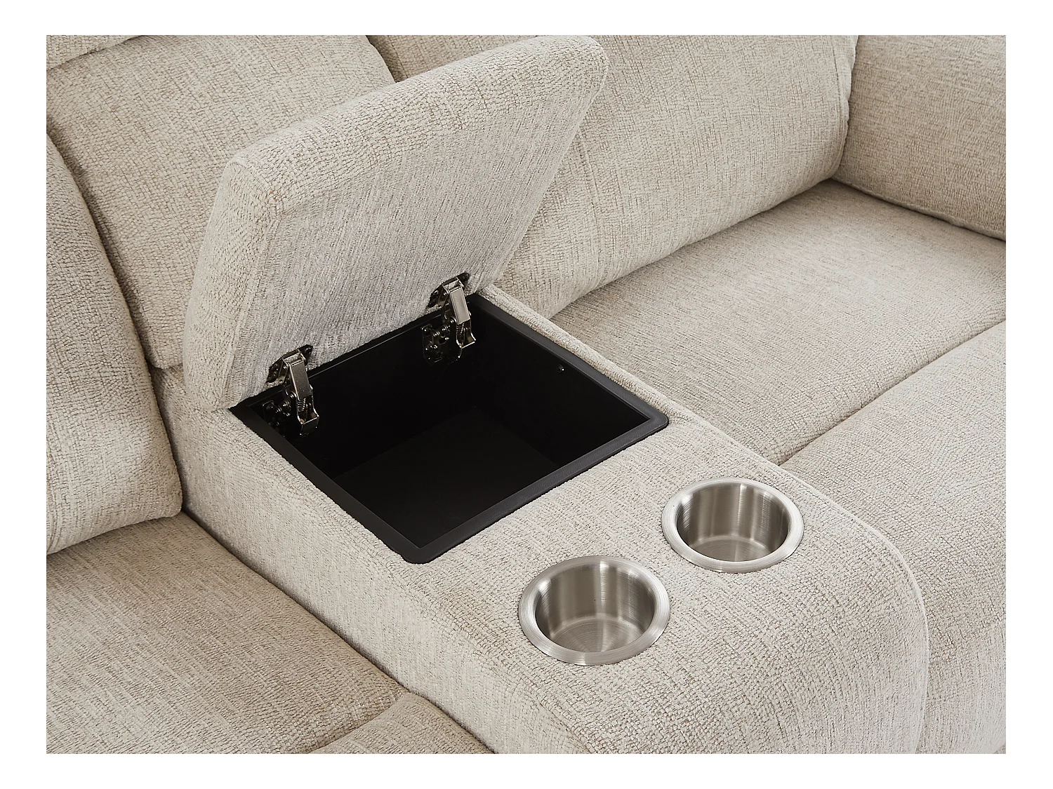 3-seters sofa, 2-seters sofa og elektrisk relax-lenestol i beige melert stoff KELUNO