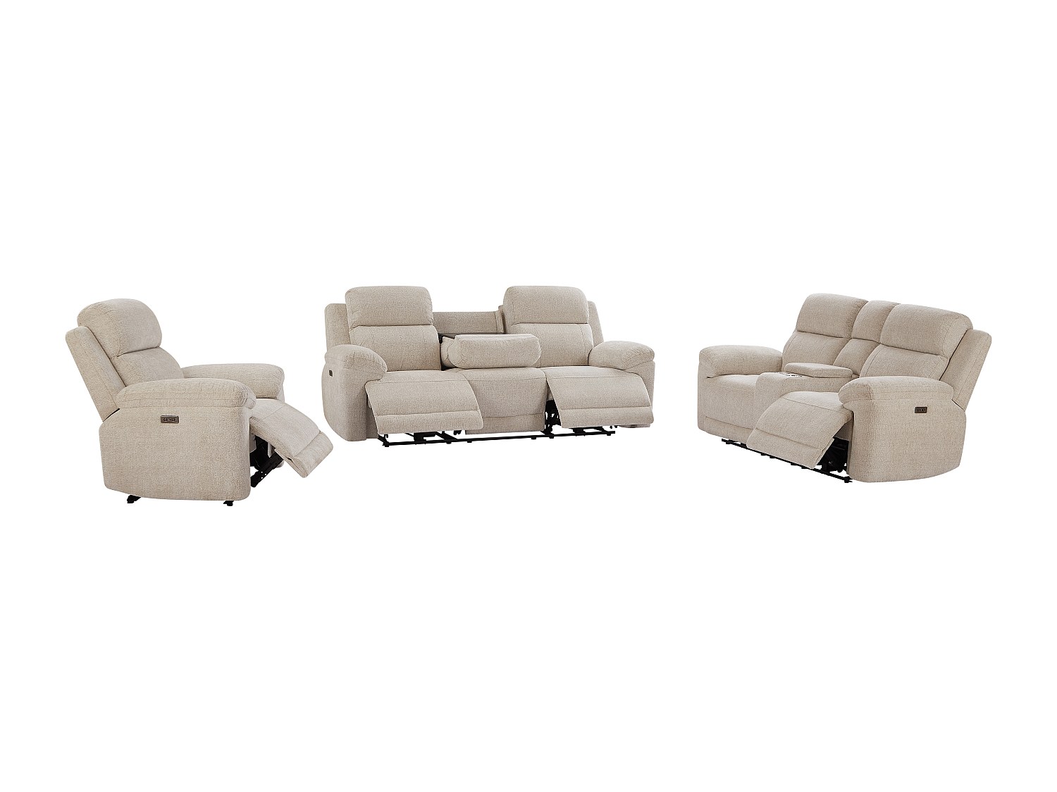 Relaxsofa 3-Sitzer, 2-Sitzer & Relaxsessel elektrisch - melierter Stoff - B günstig online kaufen