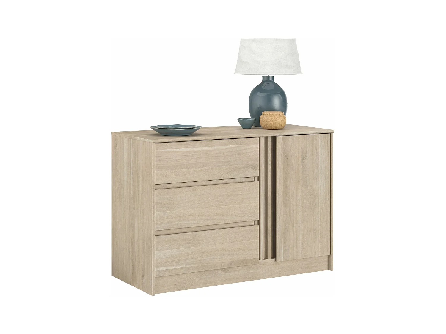 Commode 3 tiroirs 1 porte bois naturel CLEM - CLEM