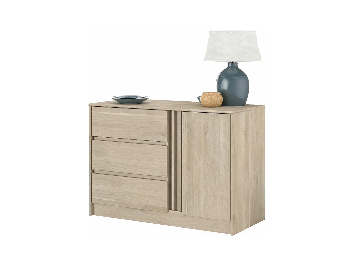 Commode 3 tiroirs 1 porte bois naturel CLEM - CLEM