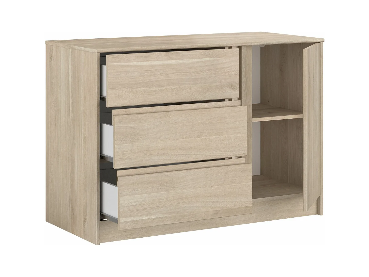 Commode 3 tiroirs 1 porte bois naturel CLEM - CLEM