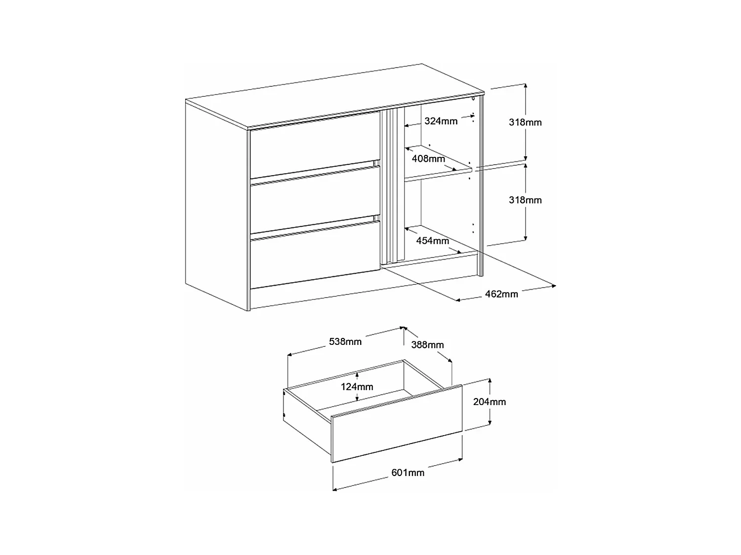 Commode 3 tiroirs 1 porte bois naturel CLEM - CLEM