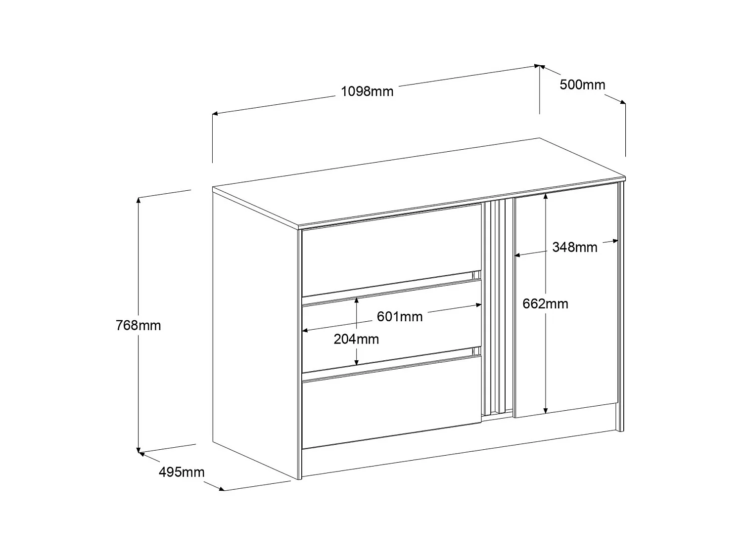 Commode 3 tiroirs 1 porte bois naturel CLEM - CLEM