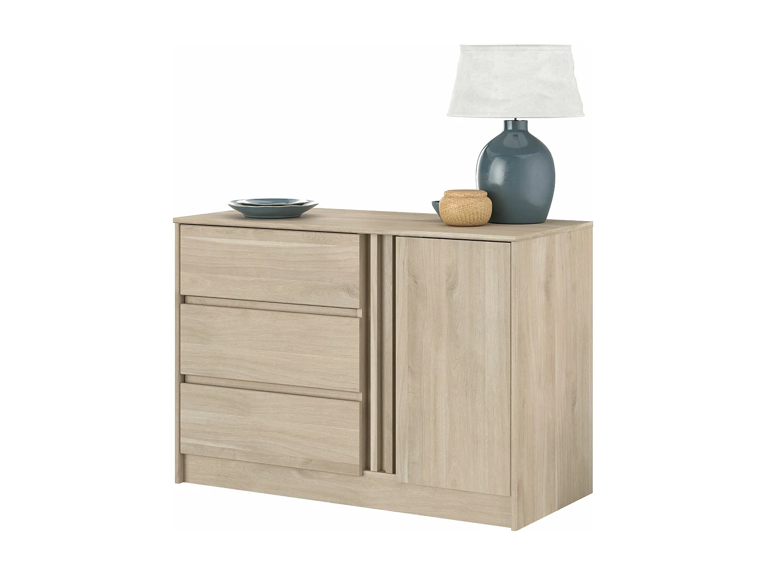 Commode 3 tiroirs 1 porte bois naturel CLEM - CLEM