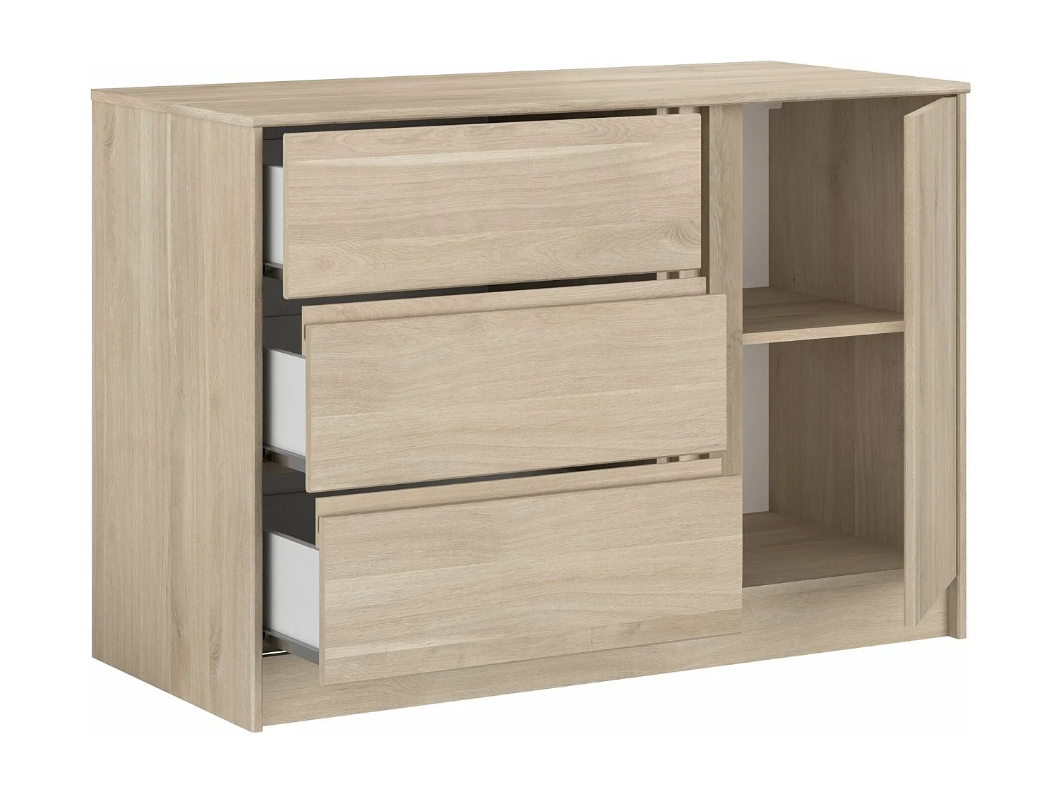 Commode 3 tiroirs 1 porte bois naturel CLEM - CLEM