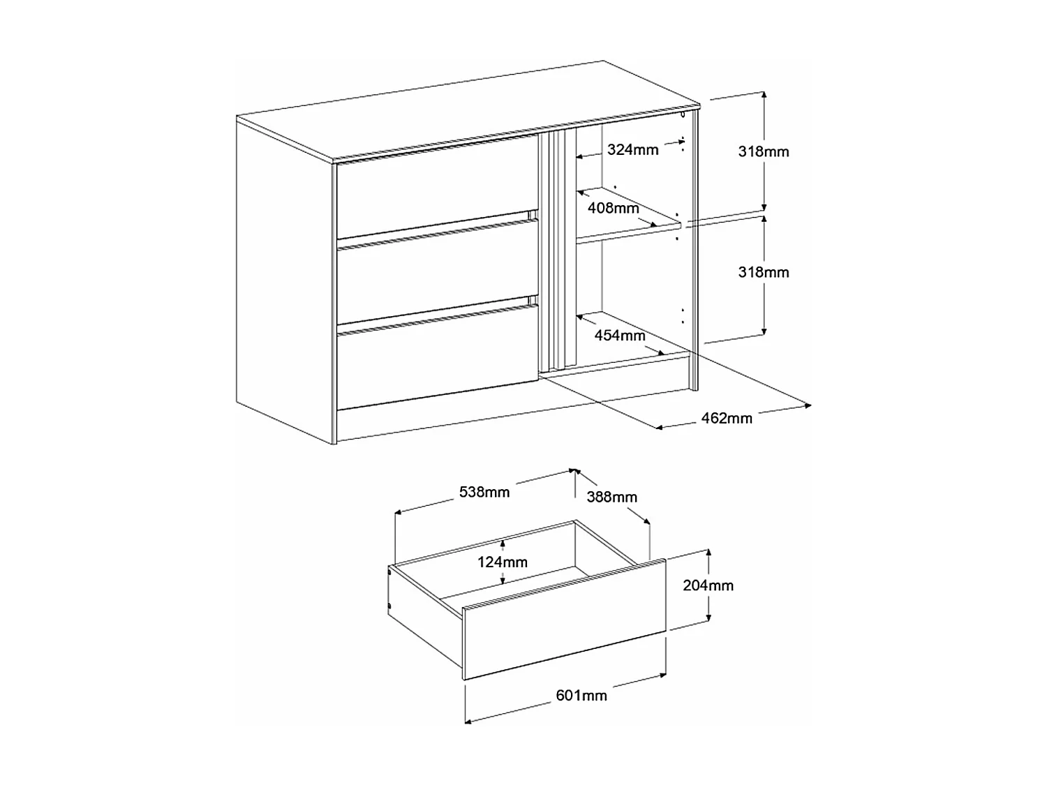 Commode 3 tiroirs 1 porte bois naturel CLEM - CLEM