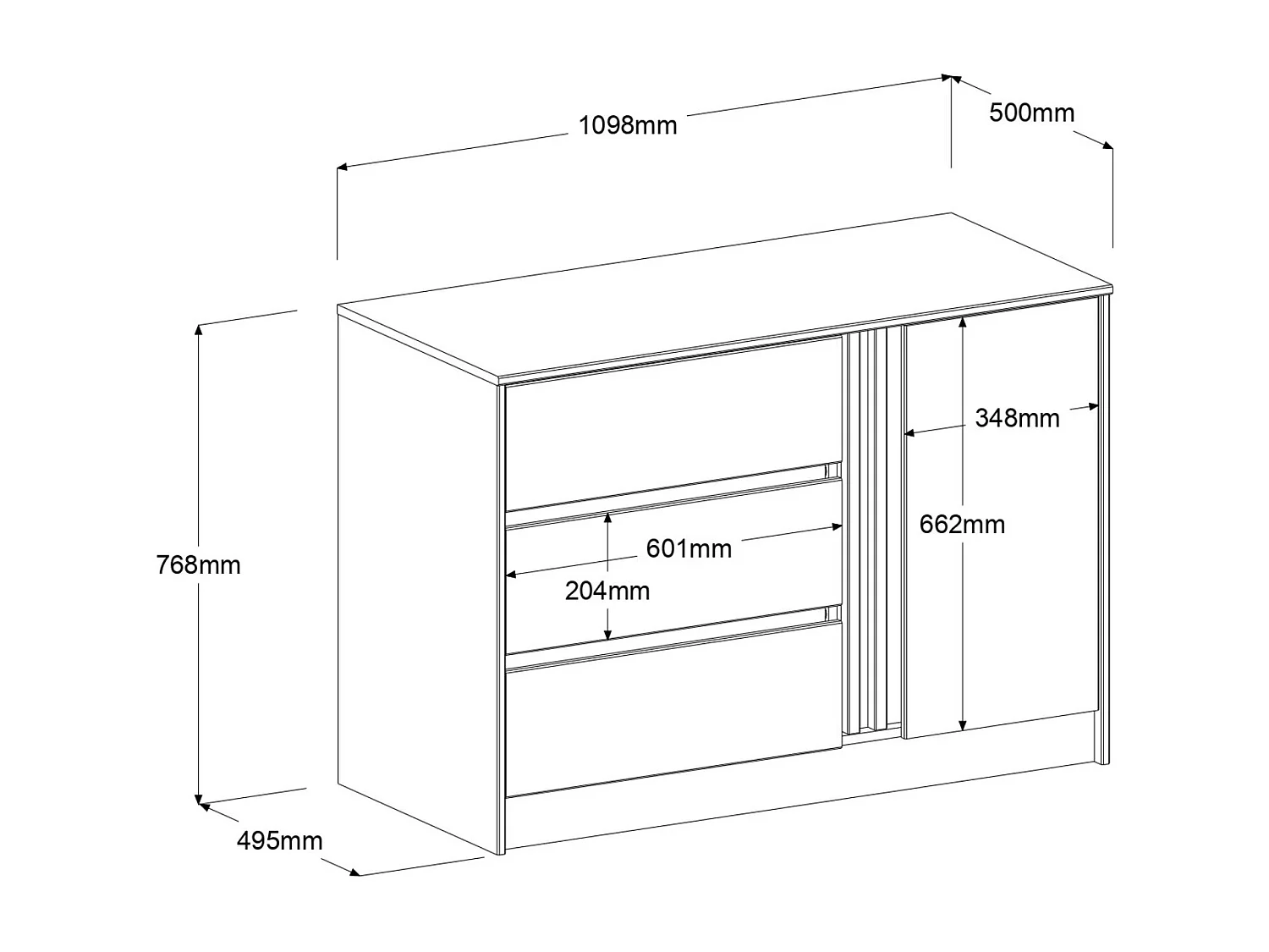 Commode 3 tiroirs 1 porte bois naturel CLEM - CLEM