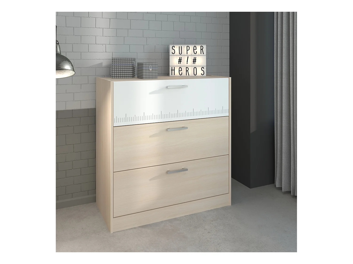 Commode avec 3 tiroirs bicolore PIA