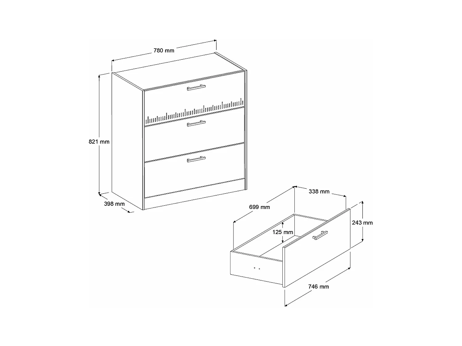 Commode avec 3 tiroirs bicolore PIA