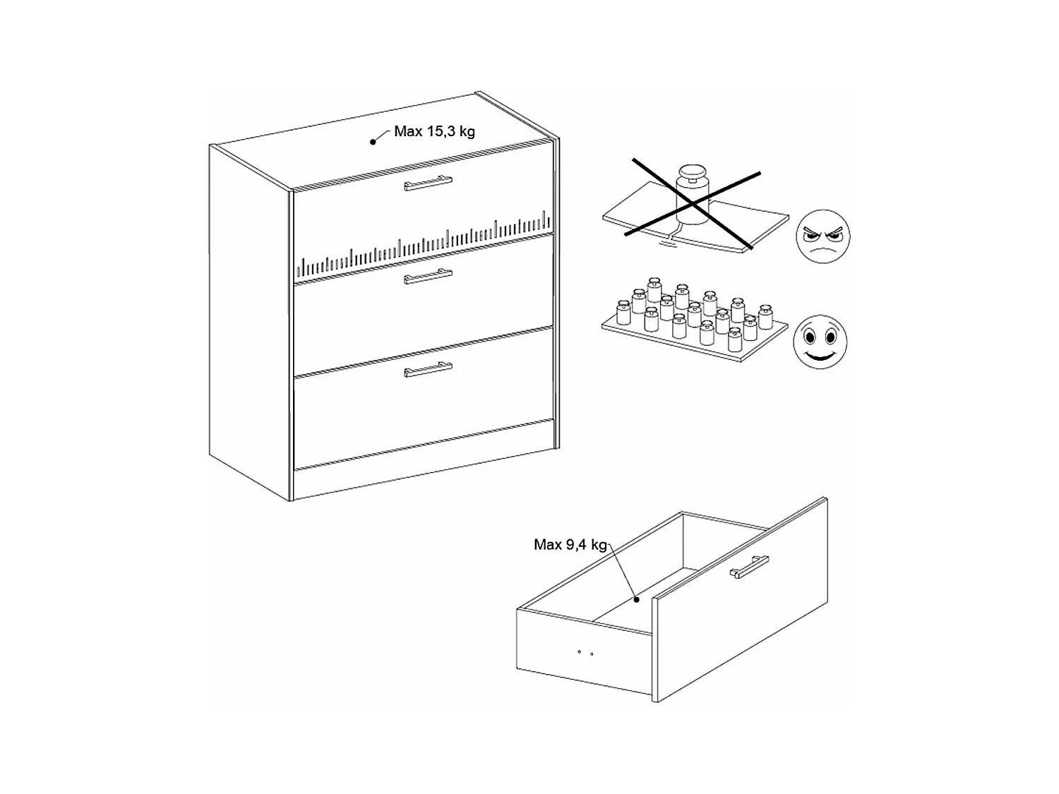 Commode avec 3 tiroirs bicolore PIA
