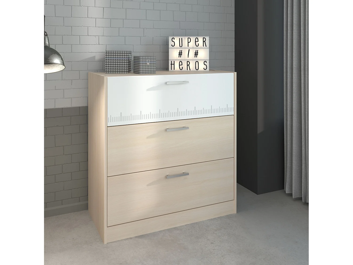 Commode avec 3 tiroirs bicolore PIA