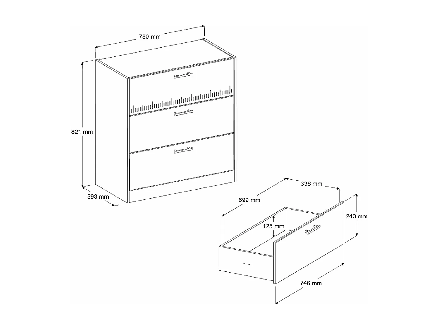 Commode avec 3 tiroirs bicolore PIA