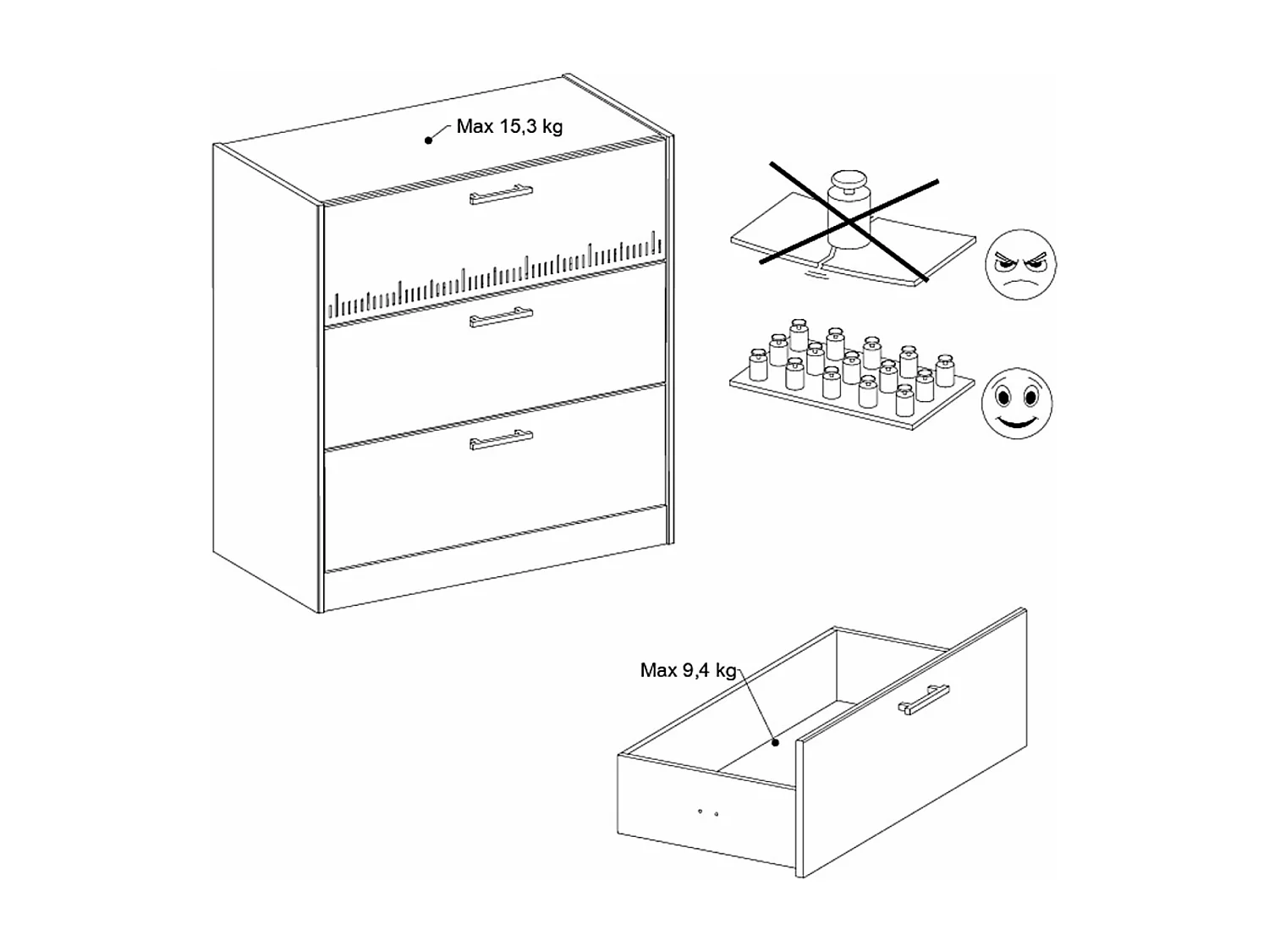 Commode avec 3 tiroirs bicolore PIA