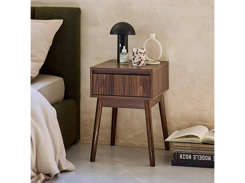 Comodino decorazione legno 1 cassetto, noce