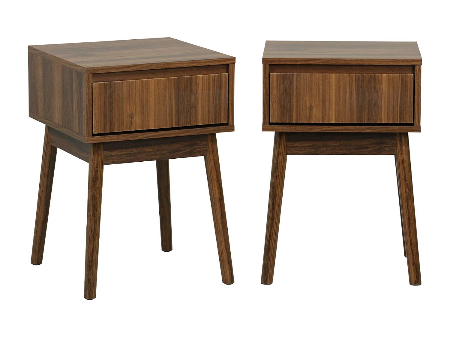 Set 2 comodini effetto legno con cassetto, noce