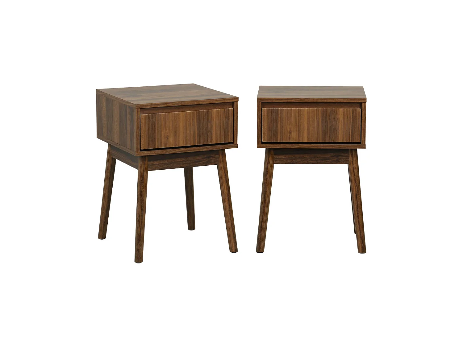 Mesita de noche  de 1 cajón con efecto madera, set de 2 nogal