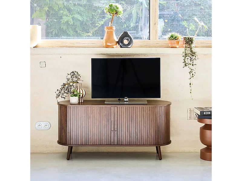 Mobile tv scandinavo con 2 ante scorrevoli, 120cm, noce